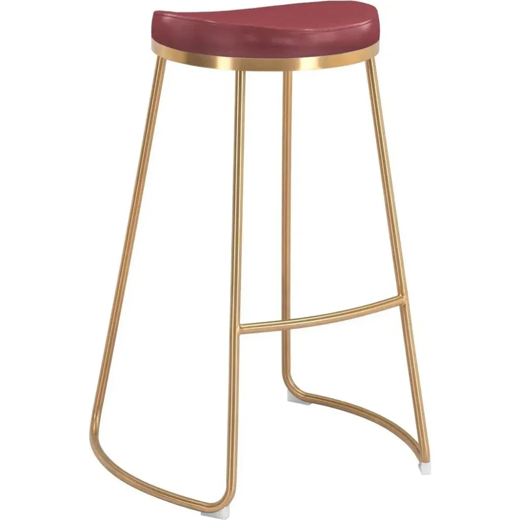 Bree Barstool (Set of 2) Burgundy & Gold - LOOMLAN - Zuo Modern - Bar Stools