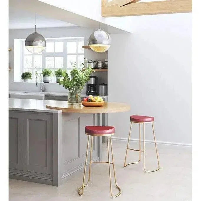 Bree Counter Stool 2PC Burgundy & Gold - LOOMLAN - Zuo Modern - Counter Stools