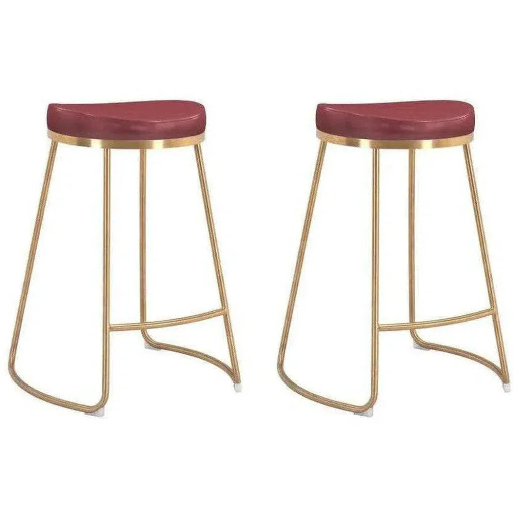 Bree Counter Stool 2PC Burgundy & Gold - LOOMLAN - Zuo Modern - Counter Stools
