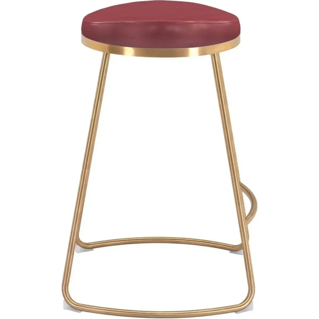 Bree Counter Stool 2PC Burgundy & Gold - LOOMLAN - Zuo Modern - Counter Stools
