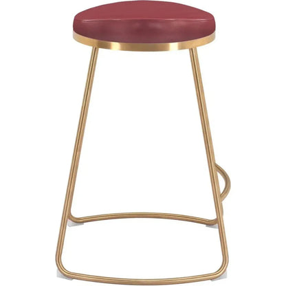 Bree Counter Stool 2PC Burgundy & Gold - LOOMLAN - Zuo Modern - Counter Stools