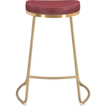 Bree Counter Stool 2PC Burgundy & Gold - LOOMLAN - Zuo Modern - Counter Stools