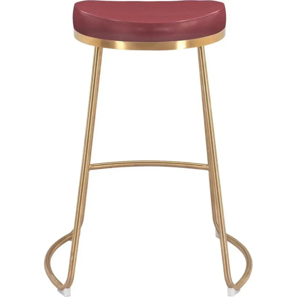 Bree Counter Stool 2PC Burgundy & Gold - LOOMLAN - Zuo Modern - Counter Stools