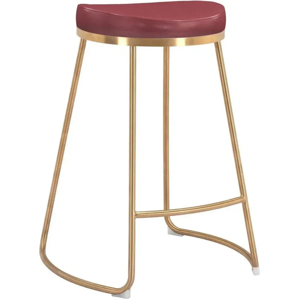 Bree Counter Stool 2PC Burgundy & Gold - LOOMLAN - Zuo Modern - Counter Stools