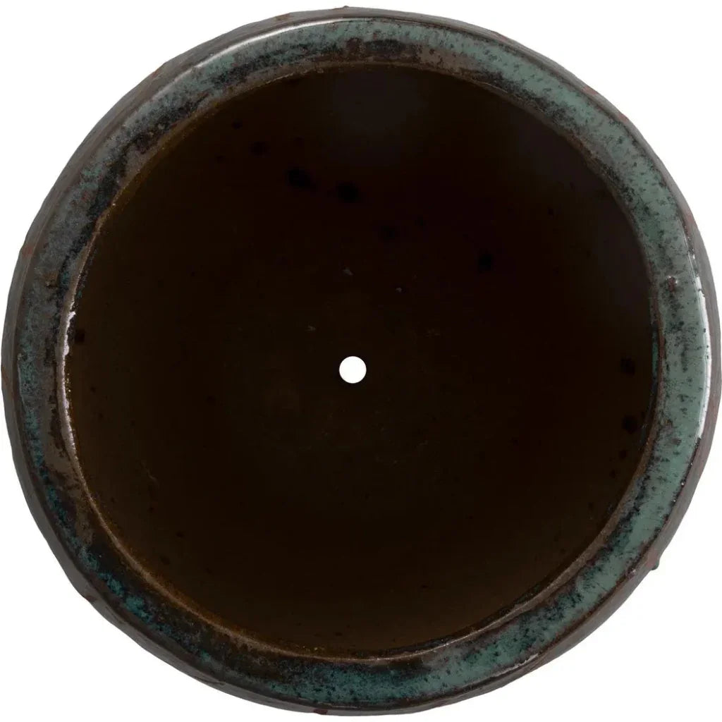 Breeze Round Teal Ceramic Planter - LOOMLAN - Planters