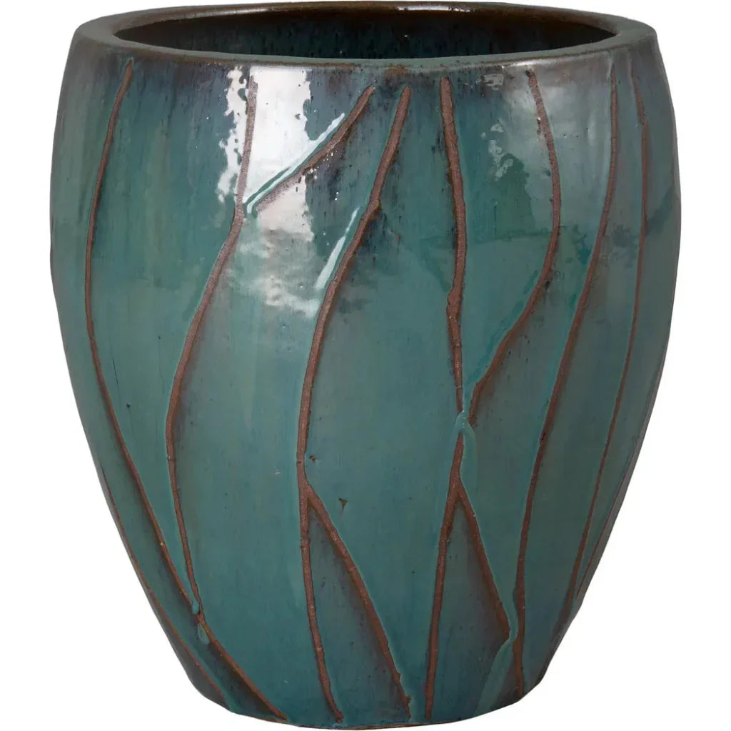Breeze Round Teal Ceramic Planter - LOOMLAN - Planters