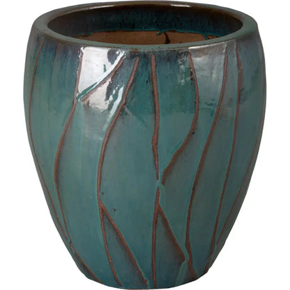 Breeze Round Teal Ceramic Planter - LOOMLAN - Planters