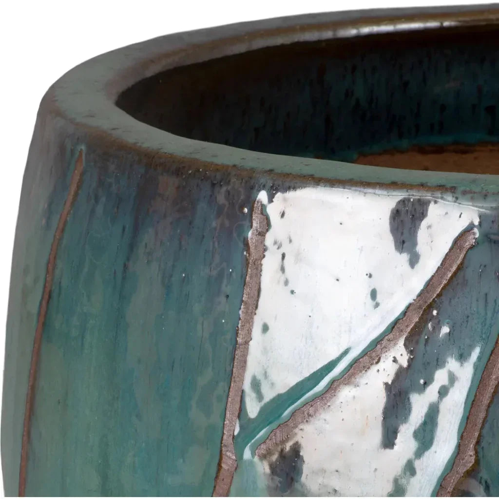 Breeze Round Teal Ceramic Planter - LOOMLAN - Planters