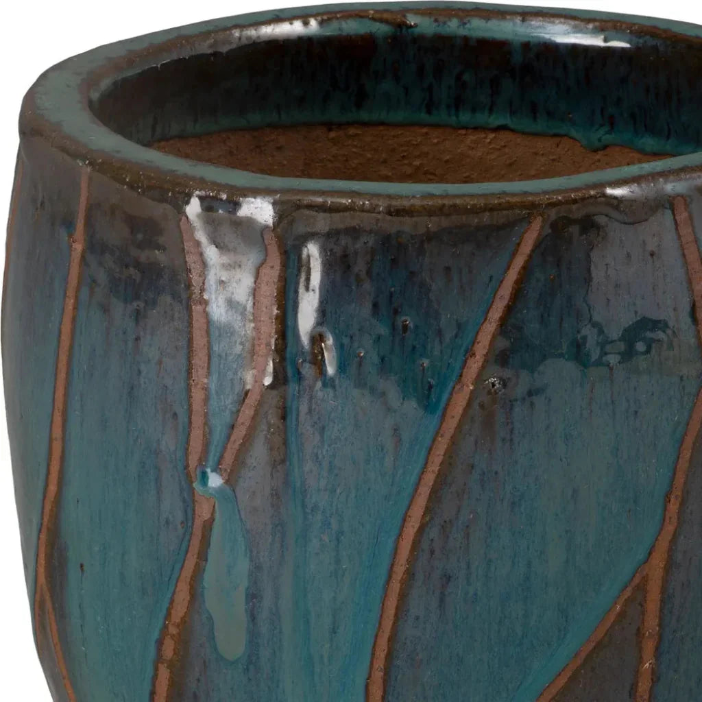 Breeze Round Teal Ceramic Planter - LOOMLAN - Planters