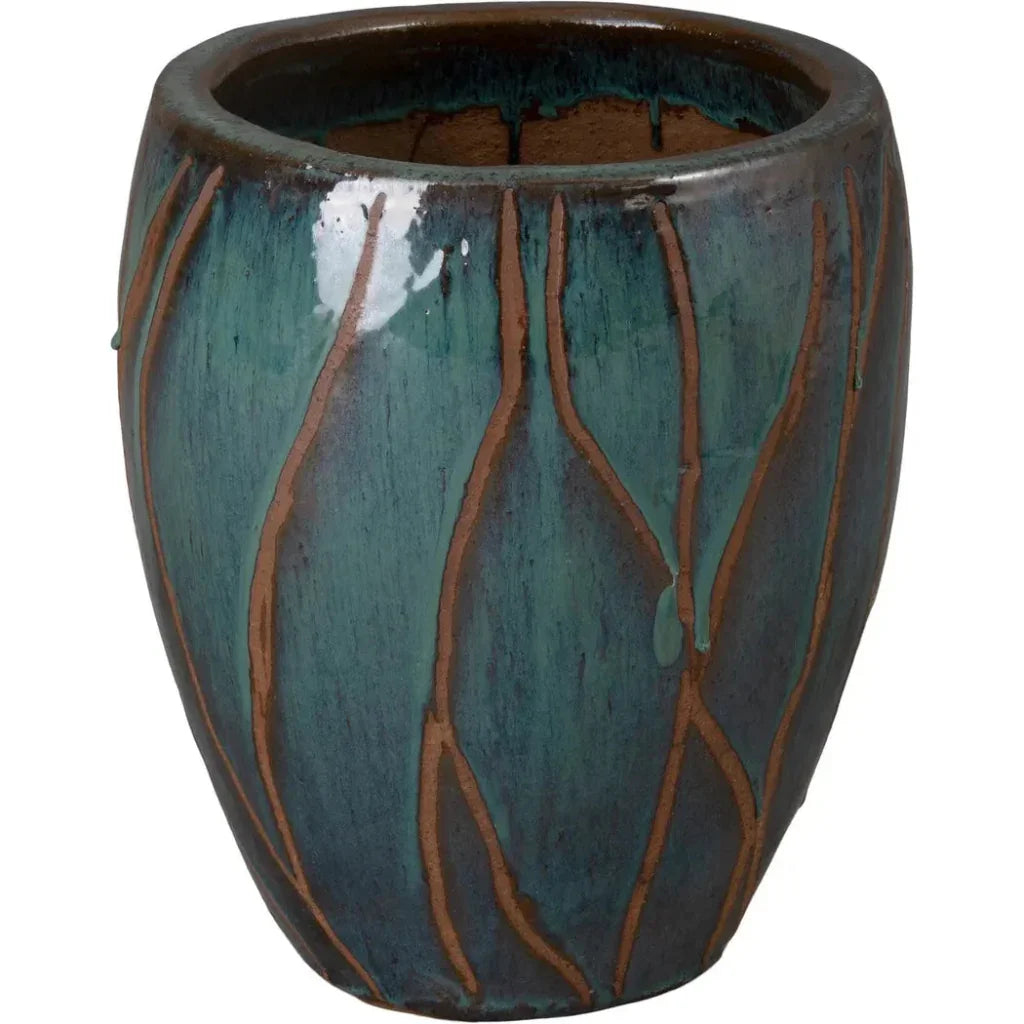 Breeze Round Teal Ceramic Planter - LOOMLAN - Planters