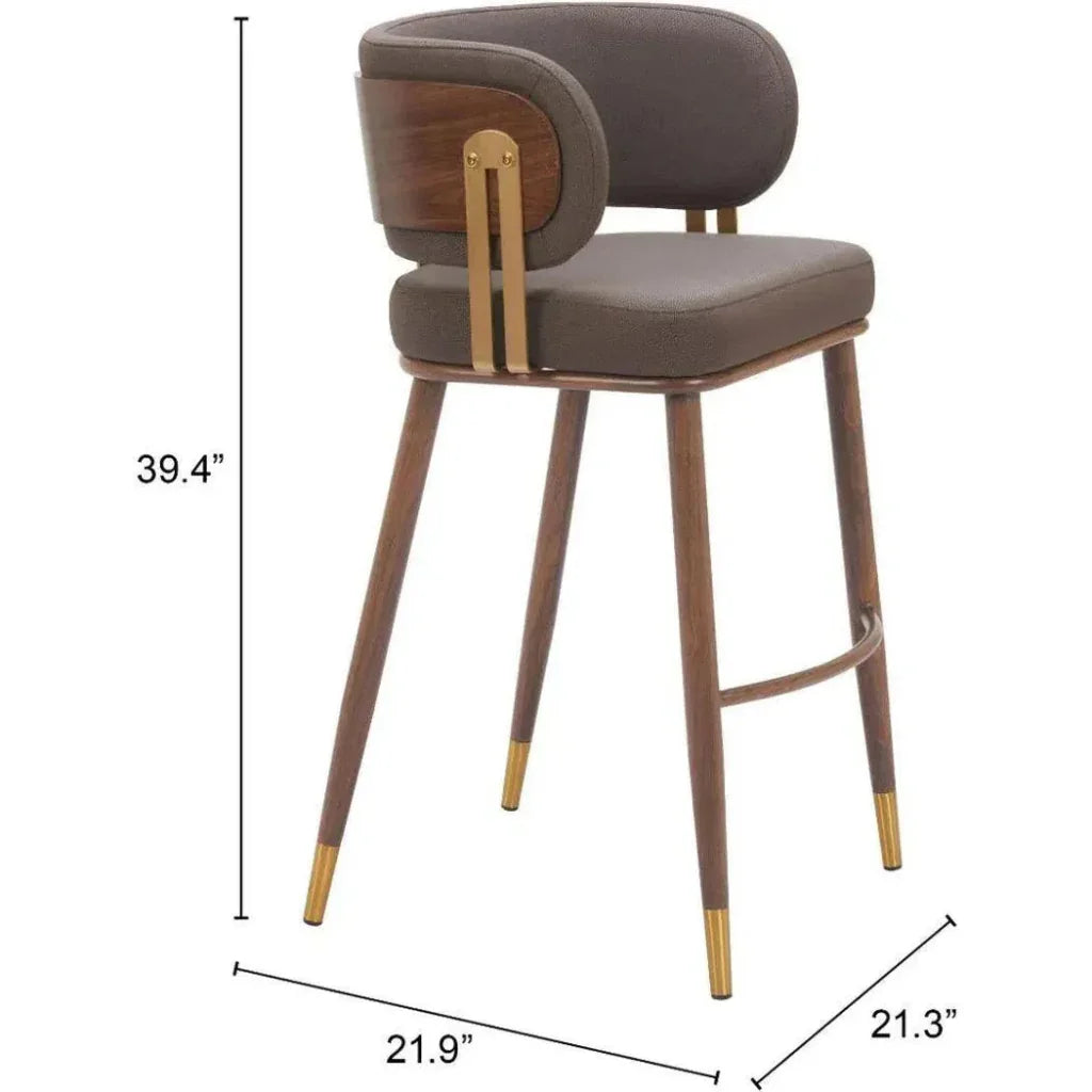 Brew Wood and Steel Brown Barstool 2PC - LOOMLAN - Zuo Modern - Bar Stools