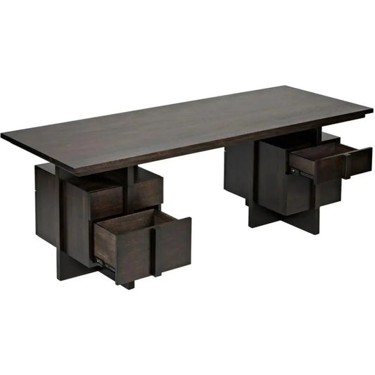 Bridge Desk, Ebony Walnut Wood Unique Desk Drawers-Home Office Desks-Noir-LOOMLAN