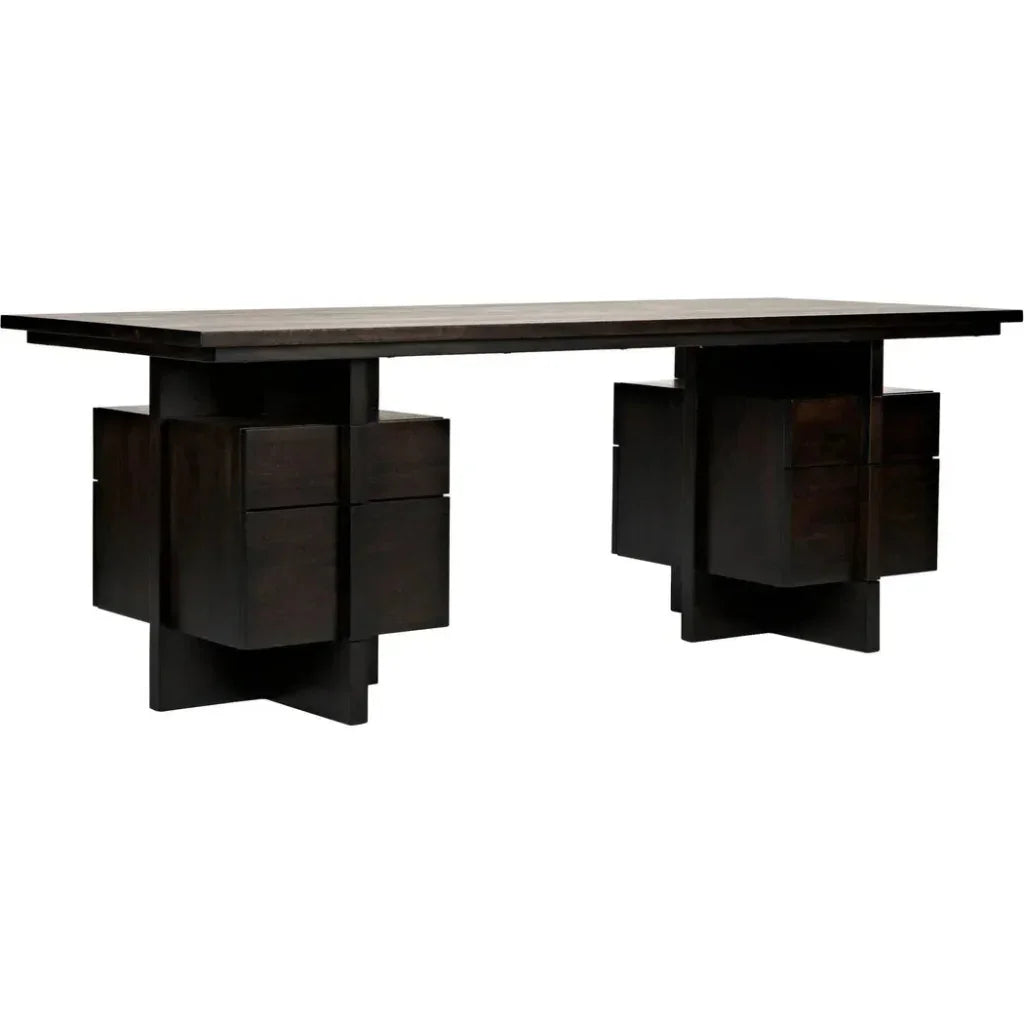 Bridge Desk, Ebony Walnut Wood Unique Desk Drawers-Home Office Desks-Noir-LOOMLAN
