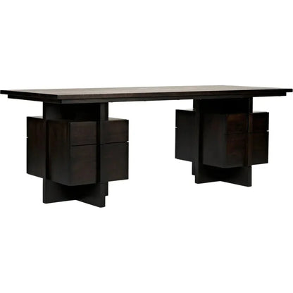 Bridge Desk, Ebony Walnut Wood Unique Desk Drawers-Home Office Desks-Noir-LOOMLAN