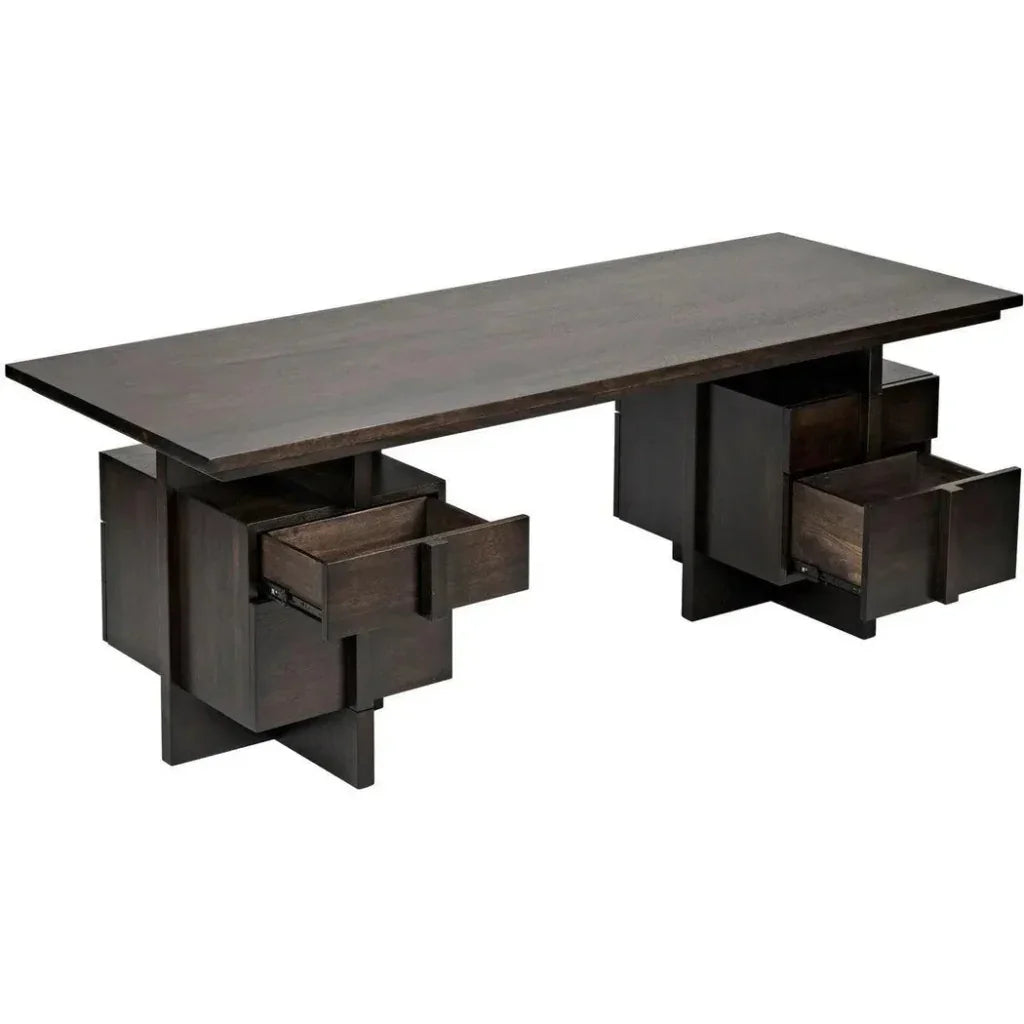 Bridge Desk, Ebony Walnut Wood Unique Desk Drawers-Home Office Desks-Noir-LOOMLAN