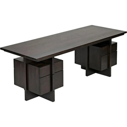 Bridge Desk, Ebony Walnut Wood Unique Desk Drawers-Home Office Desks-Noir-LOOMLAN