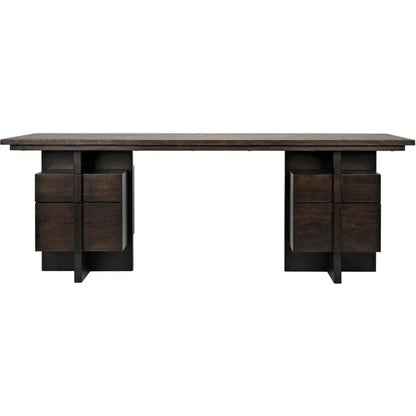 Bridge Desk, Ebony Walnut Wood Unique Desk Drawers-Home Office Desks-Noir-LOOMLAN