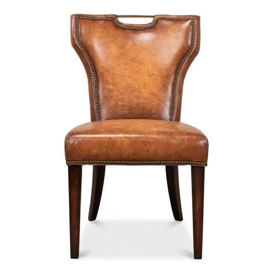 Broderick Dining Chair Brown Leather 2PC - LOOMLAN - Sarreid - Dining Chairs