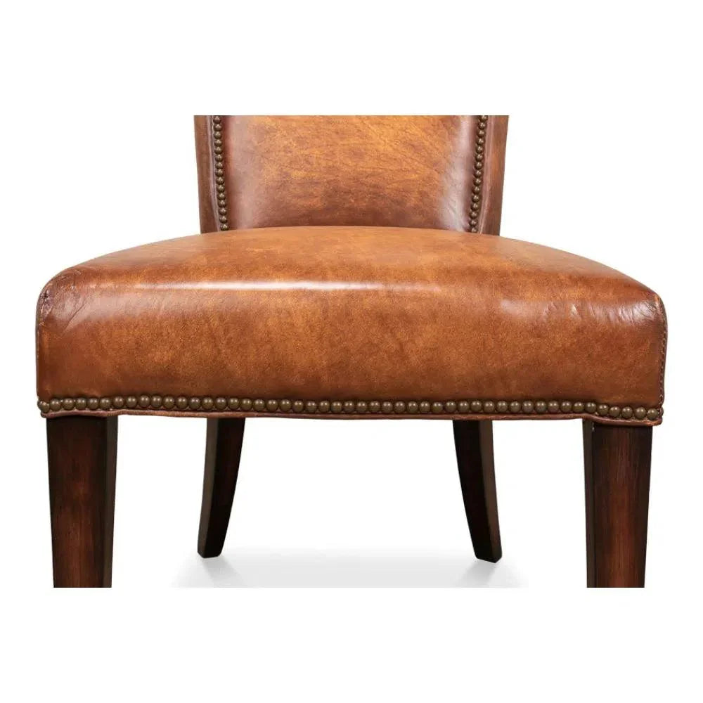 Broderick Dining Chair Brown Leather 2PC - LOOMLAN - Sarreid - Dining Chairs