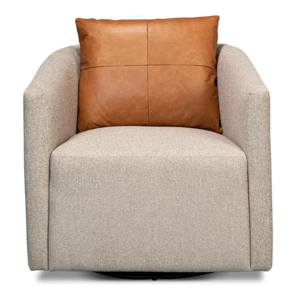 Bronson Swivel Club Chair Beige Performance - LOOMLAN - Sarreid - Club Chairs