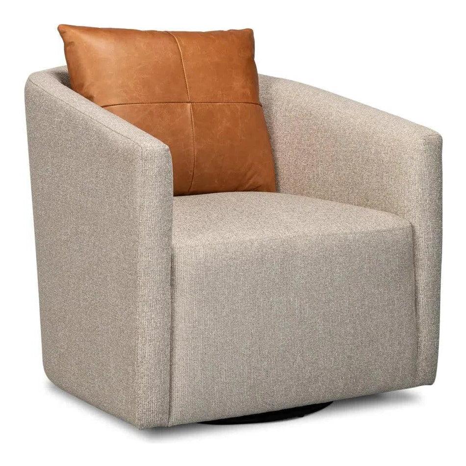 Bronson Swivel Club Chair Beige Performance - LOOMLAN - Sarreid - Club Chairs