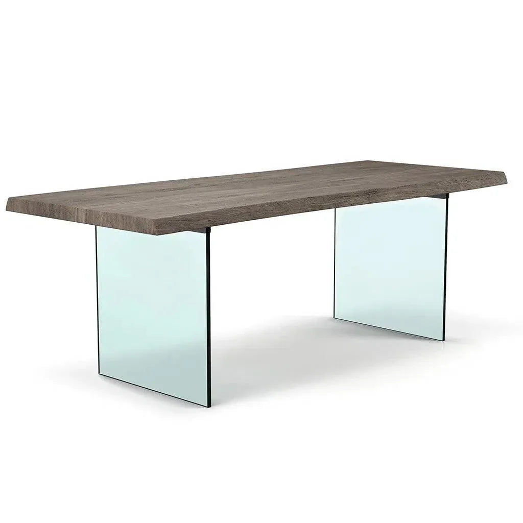 Brooks Glass Base Rectangular Dining Table-Dining Tables-Urbia-116"-Sandblasted Grey, Clear-LOOMLAN