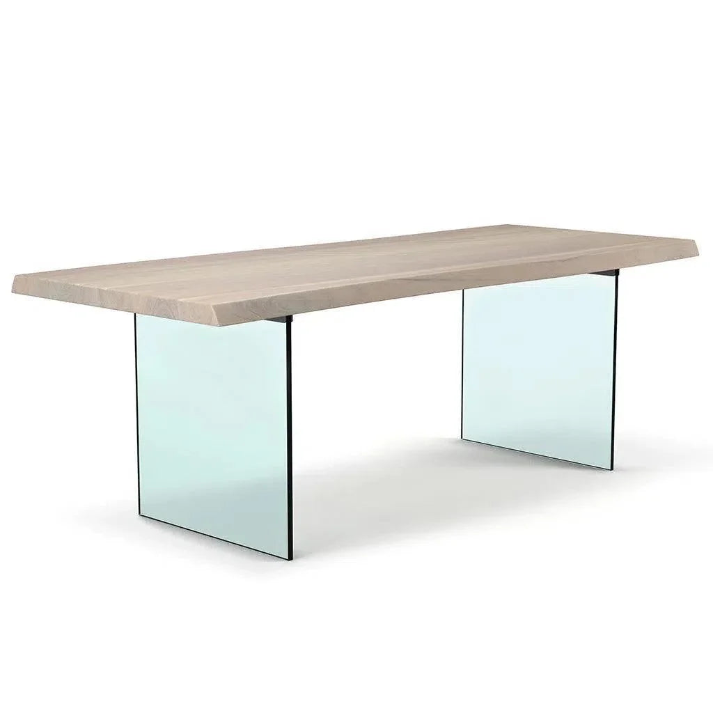 Brooks Glass Base Rectangular Dining Table-Dining Tables-Urbia-116"-Teak, Clear-LOOMLAN