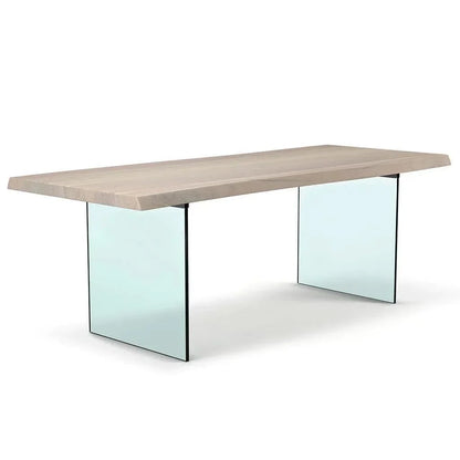 Brooks Glass Base Rectangular Dining Table-Dining Tables-Urbia-116"-Teak, Clear-LOOMLAN