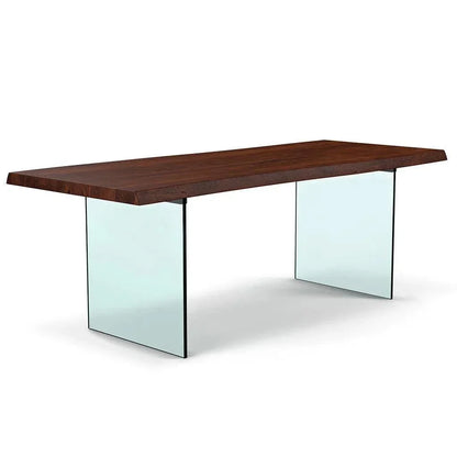 Brooks Glass Base Rectangular Dining Table-Dining Tables-Urbia-92"-Americano, Clear-LOOMLAN