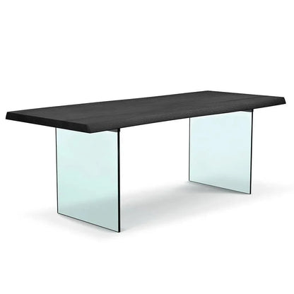 Brooks Glass Base Rectangular Dining Table-Dining Tables-Urbia-92"-Ebonized, Clear-LOOMLAN