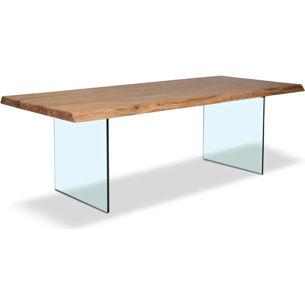 Brooks Glass Base Rectangular Dining Table-Dining Tables-Urbia-79"-Teak, Clear-LOOMLAN