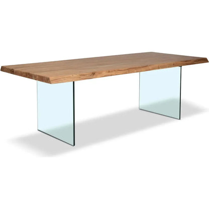 Brooks Glass Base Rectangular Dining Table-Dining Tables-Urbia-92"-Teak, Clear-LOOMLAN