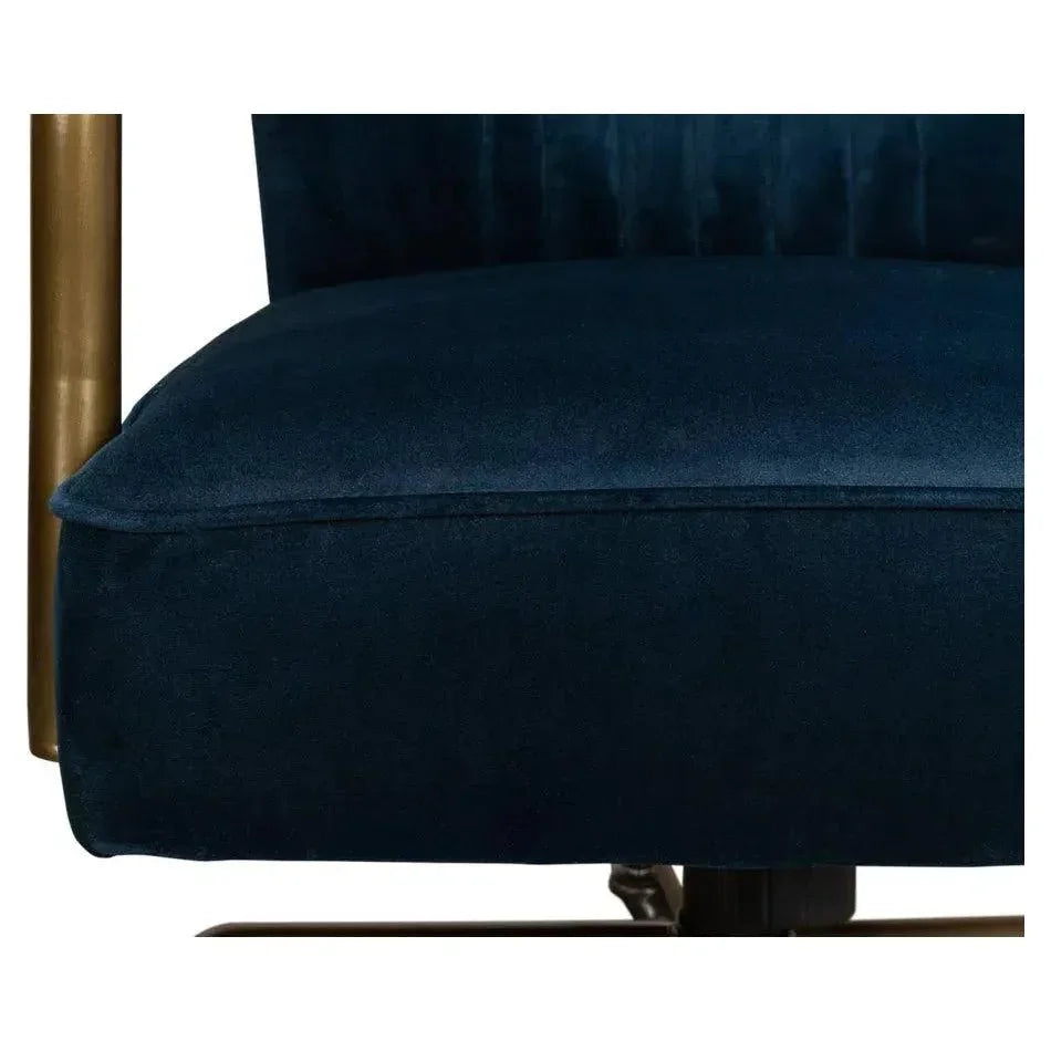Brooks Home Office Swivel Chair Blue Velvet-Office Chairs-Sarreid-LOOMLAN