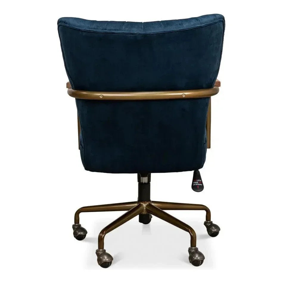 Brooks Home Office Swivel Chair Blue Velvet-Office Chairs-Sarreid-LOOMLAN