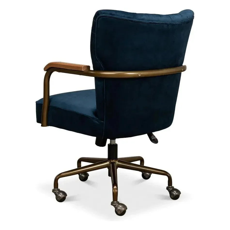 Brooks Home Office Swivel Chair Blue Velvet-Office Chairs-Sarreid-LOOMLAN