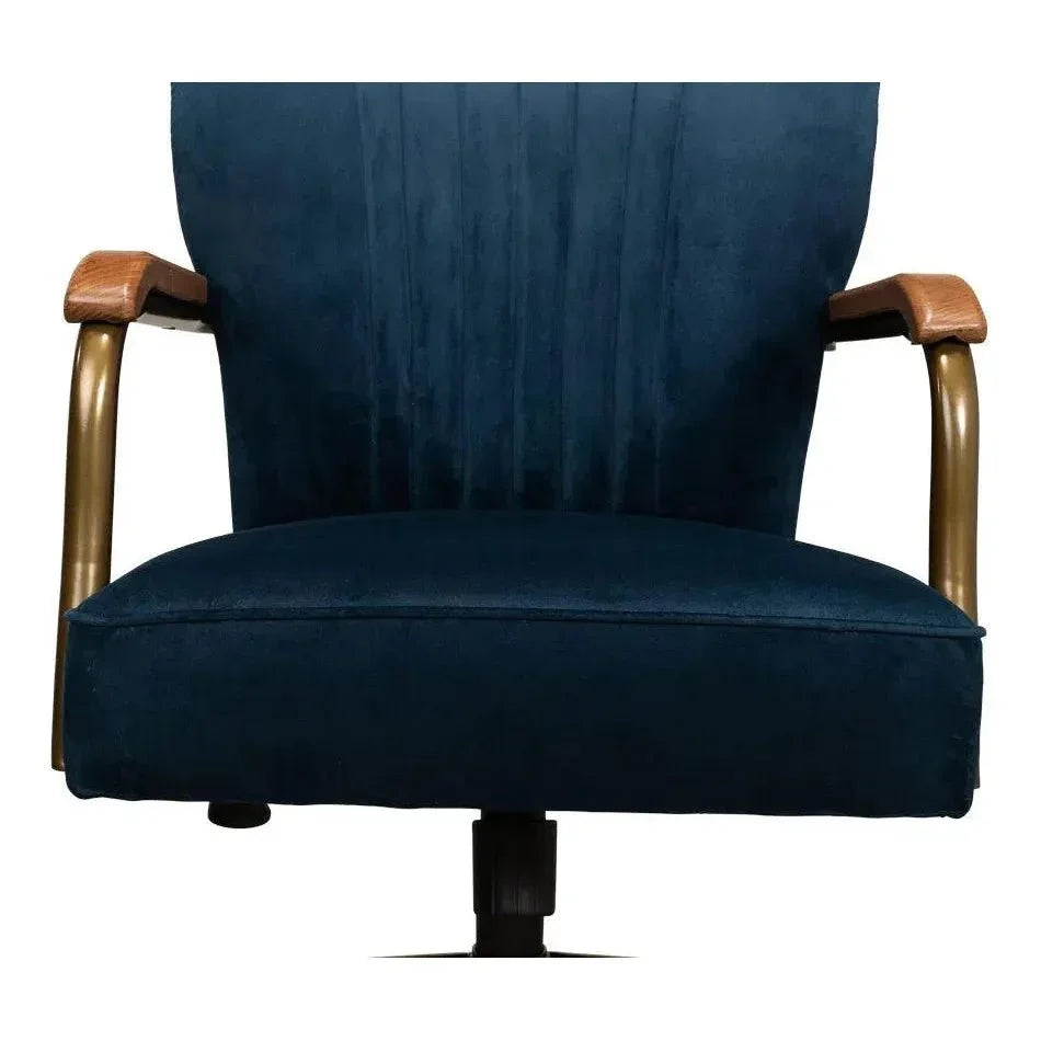 Brooks Home Office Swivel Chair Blue Velvet-Office Chairs-Sarreid-LOOMLAN