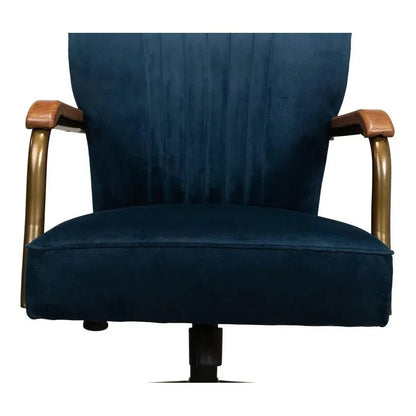 Brooks Home Office Swivel Chair Blue Velvet-Office Chairs-Sarreid-LOOMLAN