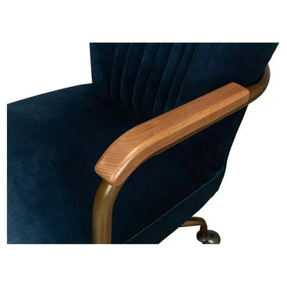 Brooks Home Office Swivel Chair Blue Velvet-Office Chairs-Sarreid-LOOMLAN