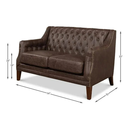 Brooks Leather Tufted 2 Seat Sofa - LOOMLAN - Sarreid - Sofas & Loveseats