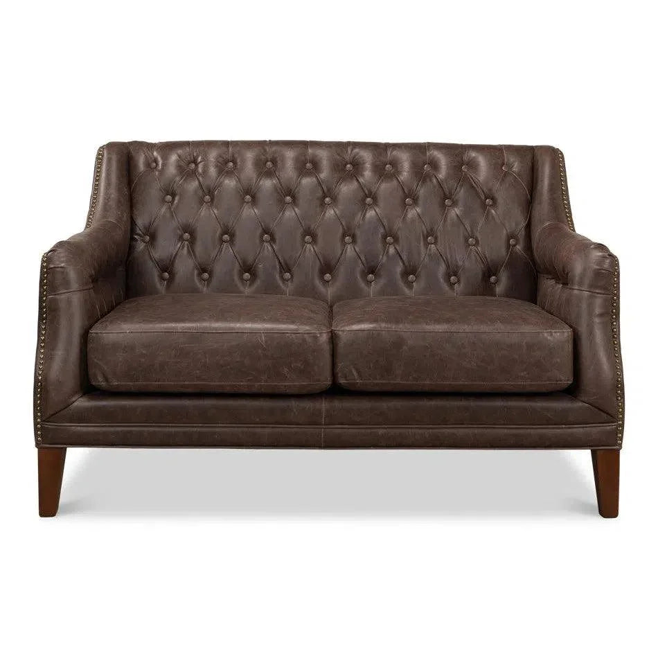 Brooks Leather Tufted 2 Seat Sofa - LOOMLAN - Sarreid - Sofas & Loveseats