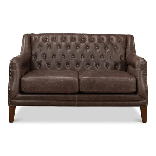 Brooks Leather Tufted 2 Seat Sofa - LOOMLAN - Sarreid - Sofas & Loveseats