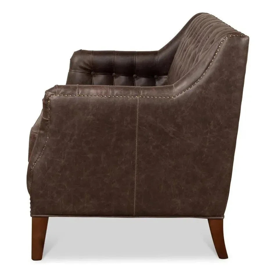 Brooks Leather Tufted 2 Seat Sofa - LOOMLAN - Sarreid - Sofas & Loveseats