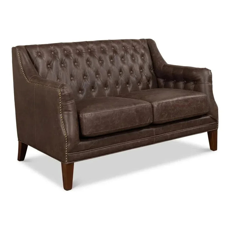 Brooks Leather Tufted 2 Seat Sofa - LOOMLAN - Sarreid - Sofas & Loveseats