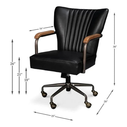 Brooks Metal & Leather Black Swivel Arm Chair-Office Chairs-Sarreid-LOOMLAN