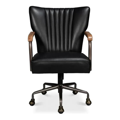 Brooks Metal & Leather Black Swivel Arm Chair-Office Chairs-Sarreid-LOOMLAN