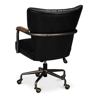 Brooks Metal & Leather Black Swivel Arm Chair-Office Chairs-Sarreid-LOOMLAN
