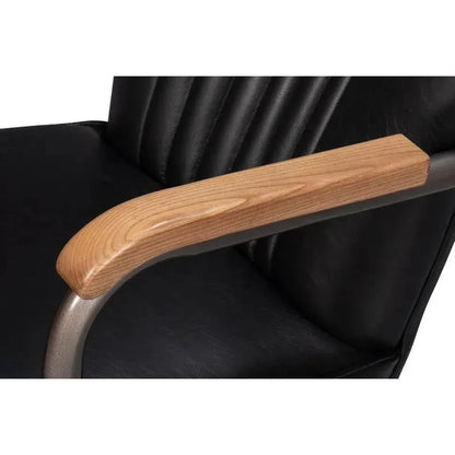 Brooks Metal & Leather Black Swivel Arm Chair-Office Chairs-Sarreid-LOOMLAN