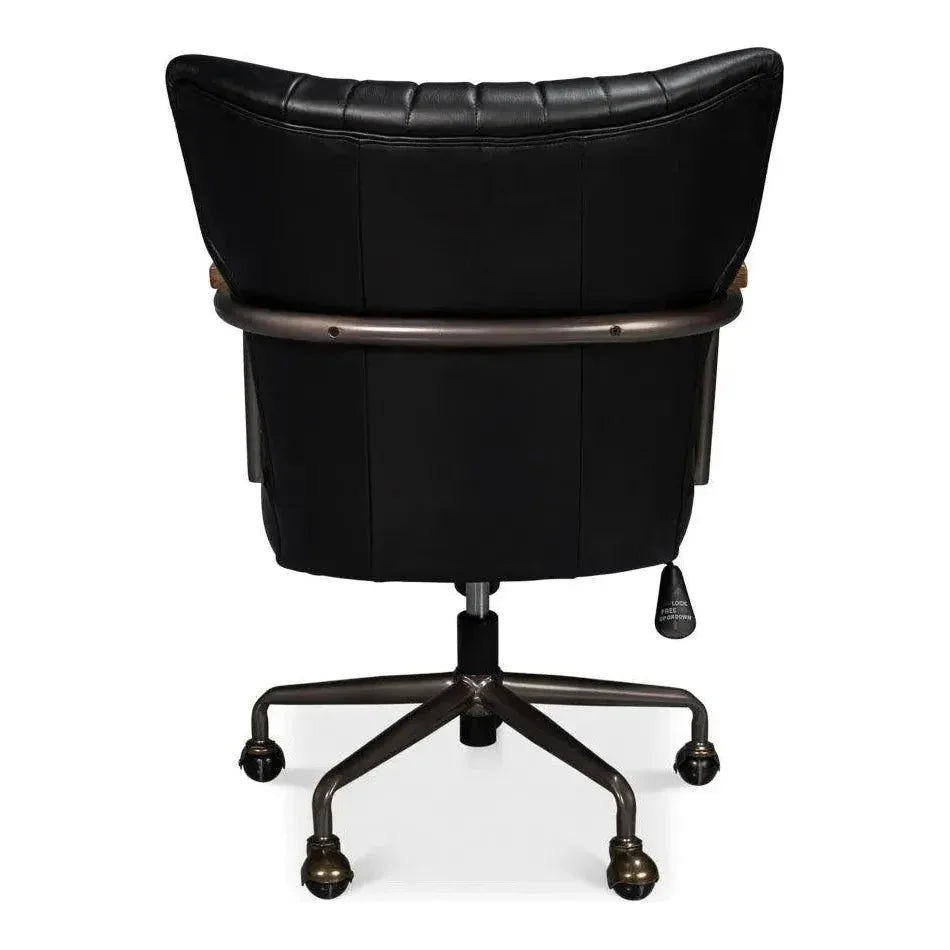 Brooks Metal & Leather Black Swivel Arm Chair-Office Chairs-Sarreid-LOOMLAN
