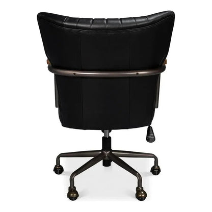 Brooks Metal & Leather Black Swivel Arm Chair-Office Chairs-Sarreid-LOOMLAN
