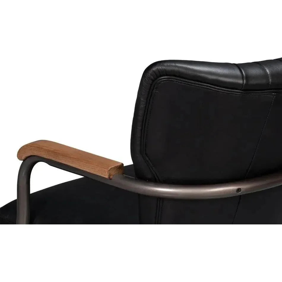 Brooks Metal & Leather Black Swivel Arm Chair-Office Chairs-Sarreid-LOOMLAN